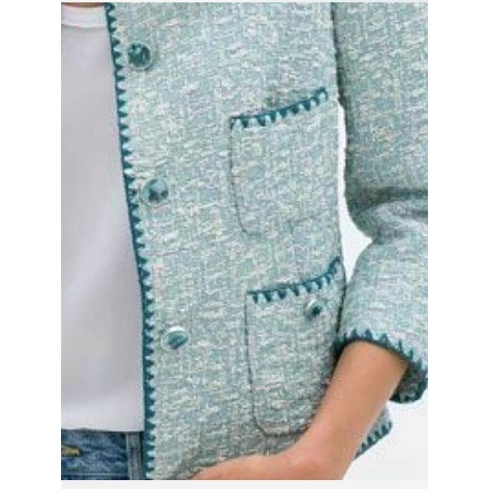 Zara Light Blue Embroidered Jacquard Jacket - Picture 7 of 7